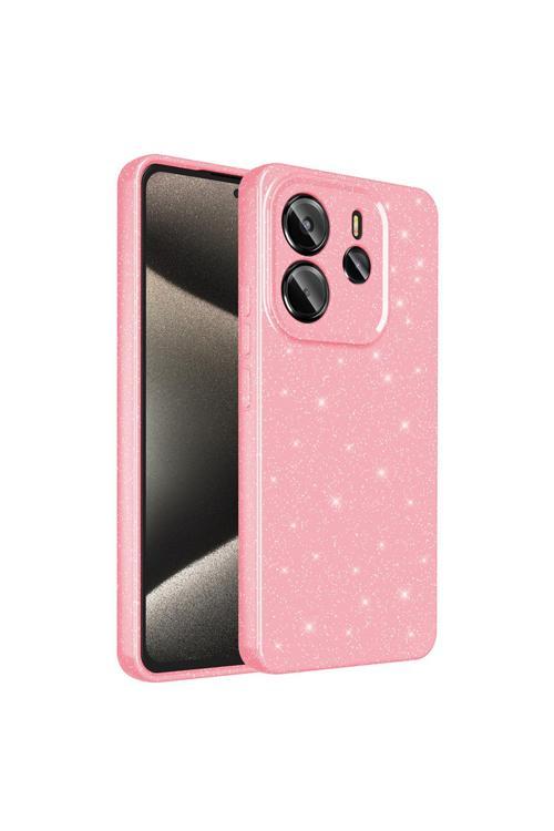 Redmi Note 14 Kılıf Kamera Korumalı Simli Lüks Kth Koton Kapak - Açık Pembe