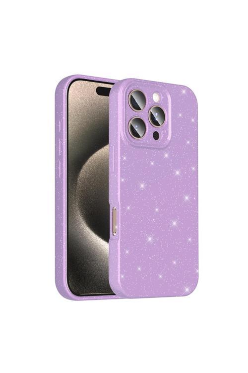 İphone 16 Pro Kılıf Kamera Korumalı Simli Lüks Kth Koton Kapak - Lila