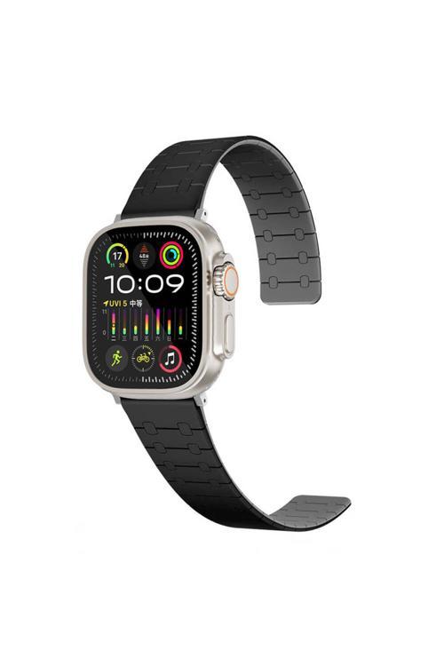 Apple Watch 7 45Mm Zore Krd-111 Çizgili Desenli Silikon Kordon-Siyah