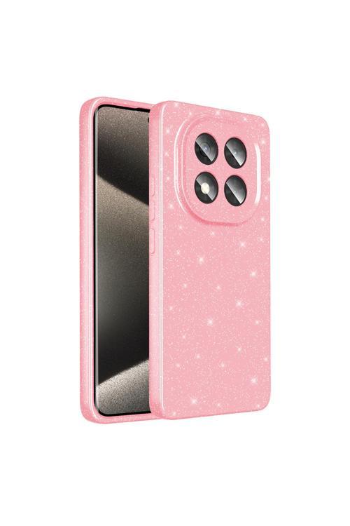 Redmi Note 14 Pro 5G Kılıf Kamera Korumalı Simli Lüks Kth Koton Kapaka - Açık Pembe