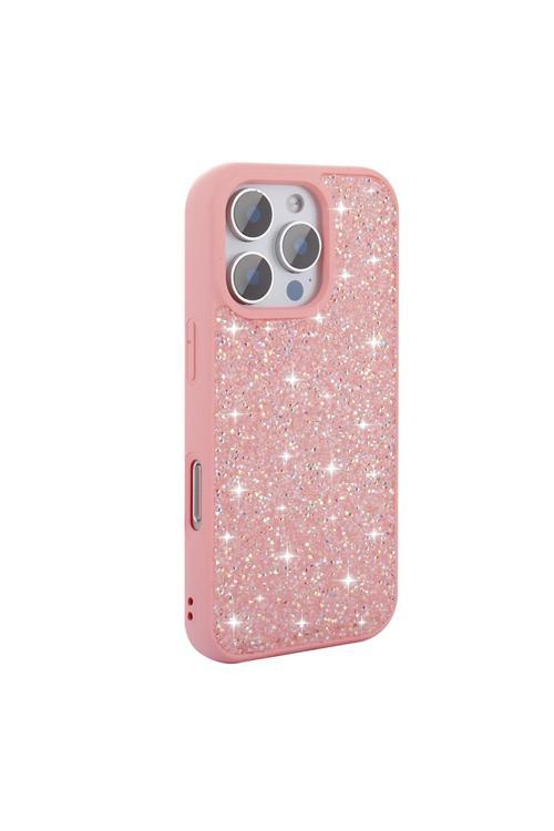 İphone 16 Pro Kılıf Parlak Taşlı Tasarım Zore Pırlanta Kapak - Pembe