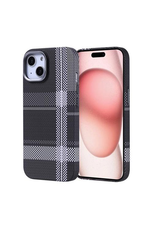 İphone 15 Kılıf Magsafe Şarj Özellikli Karbon Fiber Görünümlü Zore Nekst Kapak - Gri-Siyah