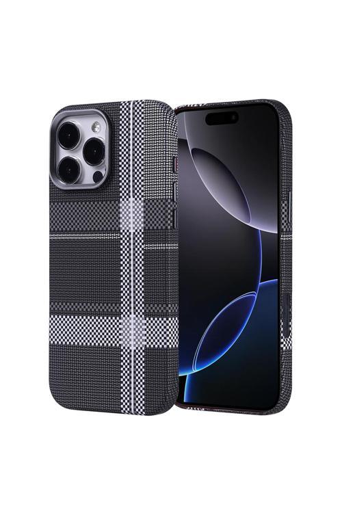 İphone 16 Pro Kılıf Magsafe Şarj Özellikli Karbon Fiber Görünümlü Zore Nekst Kapak - Gri-Siyah