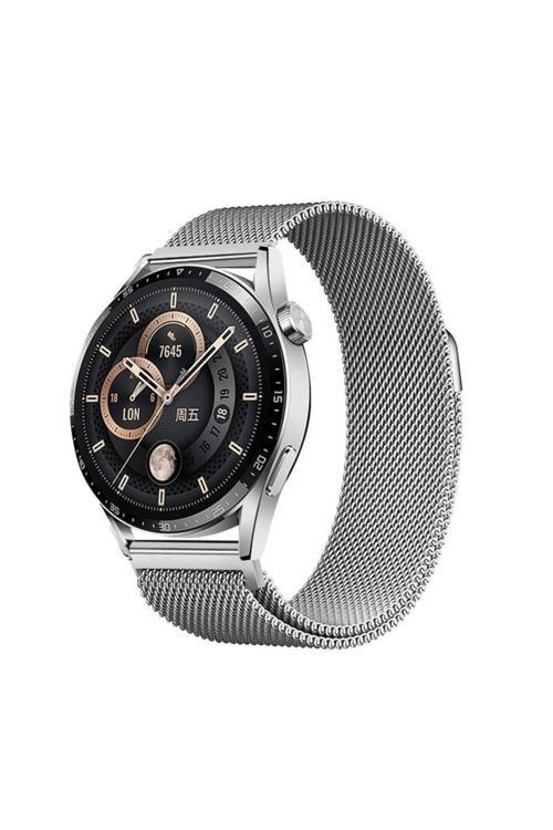 Honor Magic 2 46Mm Zore Band-12 22Mm Metal Hasır Kordon-Gümüş