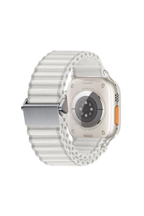 Watch Ultra 49Mm Uyumlu Zore Krd-123 Naylon Kumaş Hasır Örgülü Kordon-Beyaz