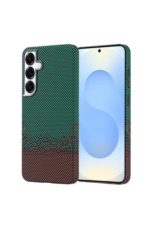 Galaxy S25 Plus Kılıf Magsafe Şarj Özellikli Karbon Fiber Görünümlü Zore Nekst Kapak - Yeşil