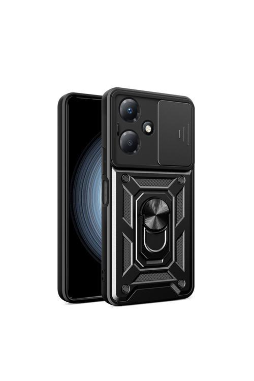 İnfinix Hot 30 Play Kılıf Magnetik Standlı Kamera Korumalı Kth Sürgülü Vega Kapak - Siyah
