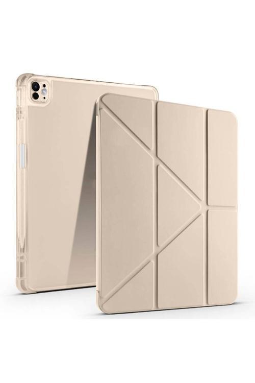 İpad Air 13 2025 M3 Kılıf Zore Tri Folding Kalem Bölmeli Standlı Kılıf - Gold
