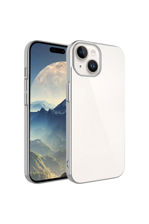 İphone 15 Plus Uyumlu Sert Pc Renkli Çerçeveli Zore Riksos Kılıf-Koyu Gri