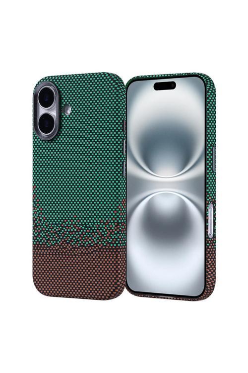 İphone 16 Kılıf Magsafe Şarj Özellikli Karbon Fiber Görünümlü Zore Nekst Kapak - Yeşil