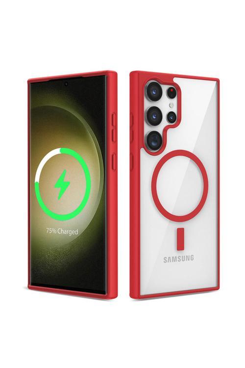 Galaxy S23 Ultra Uyumlu Magsafe Wireless Şarj Özellikli Silikon Zore Ege Kılıf-Koyu Kırmızı