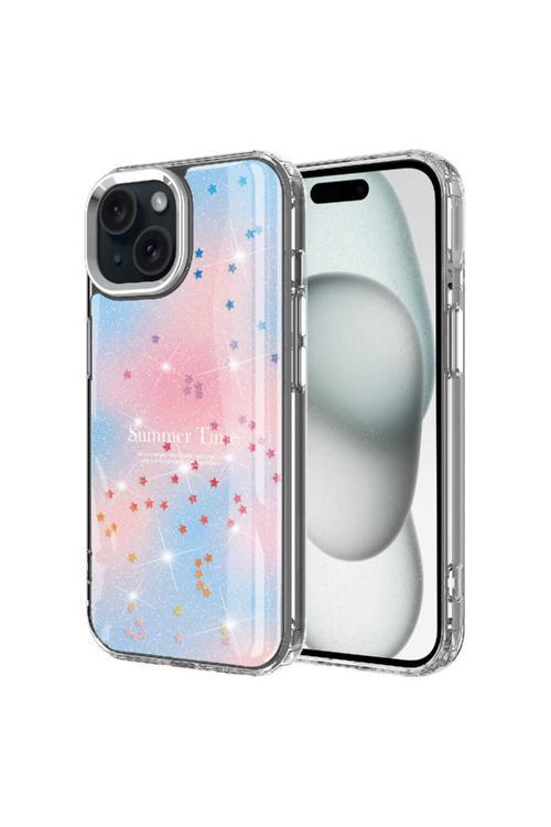 İphone 15 Plus Uyumlu Simli Desenli Parlak Zore Task Kılıf-Mavi