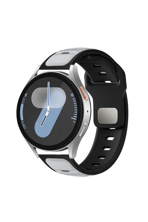Huawei Honor Magic 2 46Mm Zore Krd-135 22Mm Silikon Kordon Strap Kayış - Gümüş-Siyah