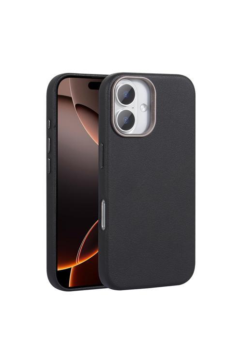 İphone 16 Plus Uyumlu Kılıf Magsafe Şarj Özellikli Pu Deri Zore Adora Kapak-Siyah