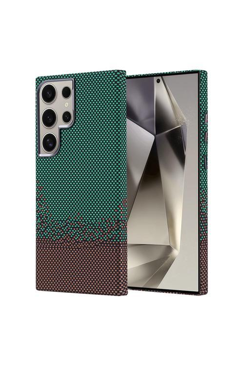 Galaxy S24 Ultra Kılıf Magsafe Şarj Özellikli Karbon Fiber Görünümlü Zore Nekst Kapak - Yeşil