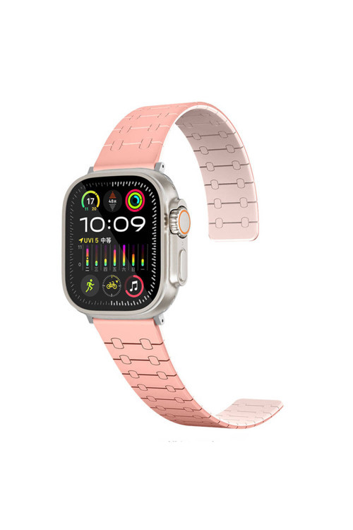 Apple Watch 44Mm Zore Krd-111 Çizgili Desenli Silikon Kordon-Pembe