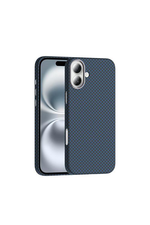 İphone 16 Plus Kılıf Magsafe Şarj Özellikli Karbon Fiber Görünümlü Kth Gros Kapak - Lacivert