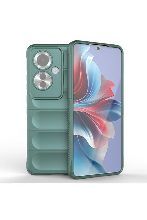 Reno 11F 5G Kılıf Esnek Tpu Oyuklu Arka Yüzey Tasarımlı Kth Etnik Silikon Kapak - Koyu Yeşil