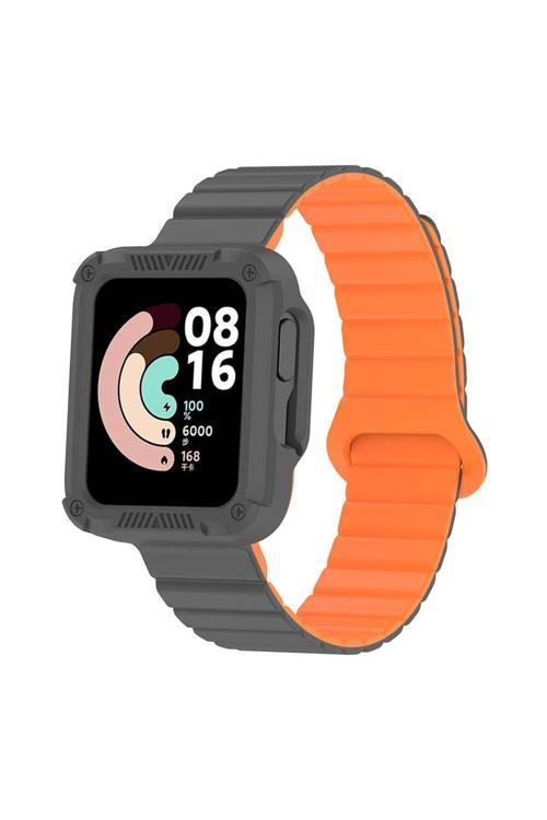 Xiaomi Redmi Watch 1 Silikon Kordon Zore Krd-105 Strap Kayış-Gri-Turuncu