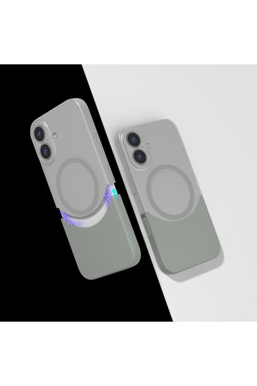 İphone 16 Plus Kılıf M-Safe Şarj Özellikli Mıknatıslı Kth Duble Kapak - Gri