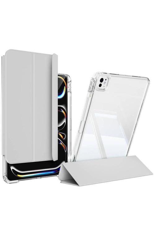 İpad Pro 13 2024 Kılıf Magnetik Ayrılabilen Airbagli Zore Sliding Tablet Kılıfı - Gri