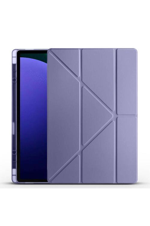 Galaxy Tab S10 Ultra Kılıf Zore Tri Folding Kalem Bölmeli Standlı Kılıf - Mor