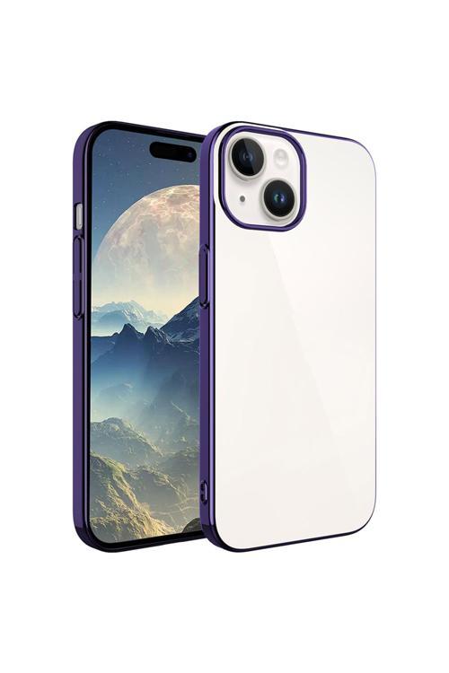 İphone 15 Uyumlu Sert Pc Renkli Çerçeveli Zore Riksos Kılıf-Derin Mor