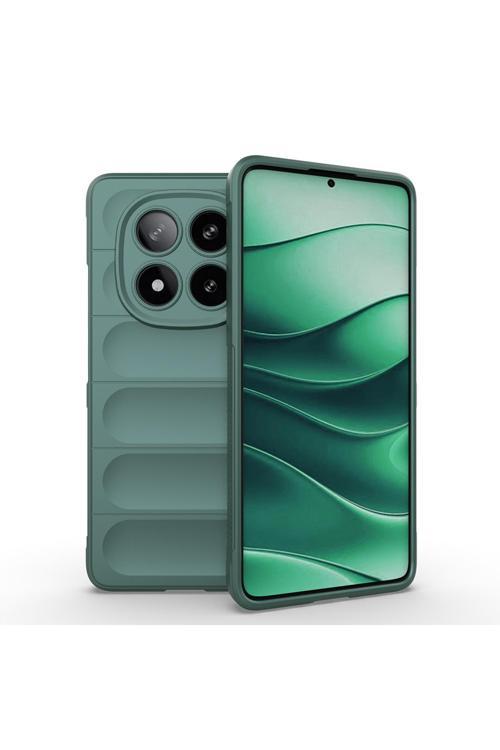 Redmi Note 14 Pro 5G Kılıf Esnek Tpu Oyuklu Arka Yüzey Tasarımlı Tuva Etnik Silikon Kapak - Koyu Yeş