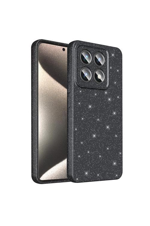 14T Kılıf Kamera Korumalı Simli Lüks Crcr Koton Kapak - Siyah