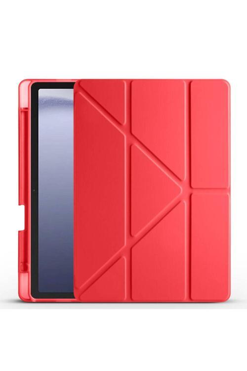 Galaxy Tab A9 Kılıf Uyumlu Zore Tri Folding Kalem Bölmeli Standlı Kılıf-Kırmızı