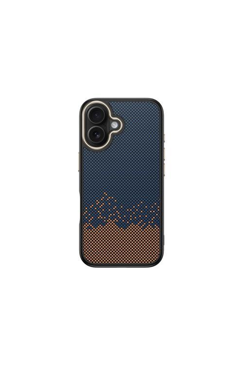 İphone 16 Kılıf M-Safe Şarj Özellikli Karbon Fiber Görünümlü Kth Antina Kapak - Mavi