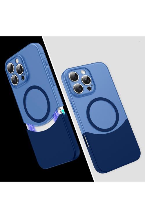 İphone 16 Pro Kılıf M-Safe Şarj Özellikli Mıknatıslı Kth Duble Kapak - Lacivert