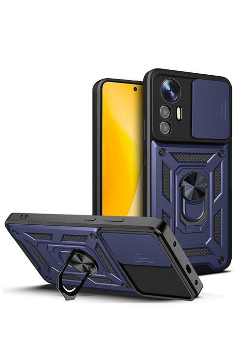 Mi 12 Lite Kılıf Magnetik Standlı Kamera Korumalı Kth Sürgülü Vega Kapak - Mavi