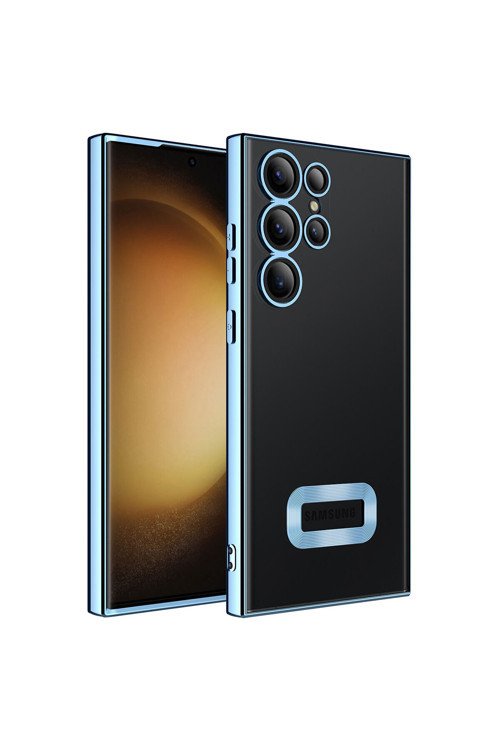 Galaxy S23 Ultra Uyumlu Kamera Korumalı Logo Gösteren Zore Omega Kılıf-Sierra Mavi