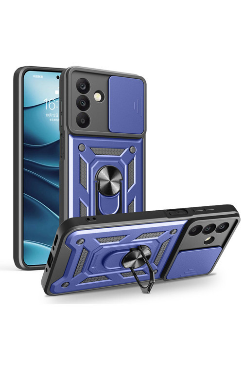 Galaxy A26 Kılıf Magnetik Standlı Kamera Korumalı Zore Sürgülü Vega Kapak - Mavi