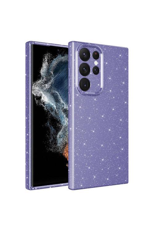 Galaxy S22 Ultra Uyumlu Kamera Korumalı Simli Lüks Zore Koton Kılıf-Mor