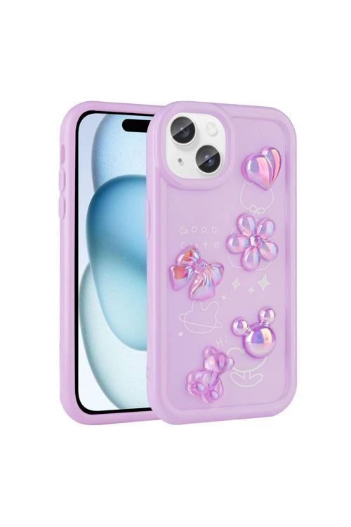 İphone 15 Uyumlu Kabartma Figürlü Parlak Zore Toys Silikon Kılıf-Mor