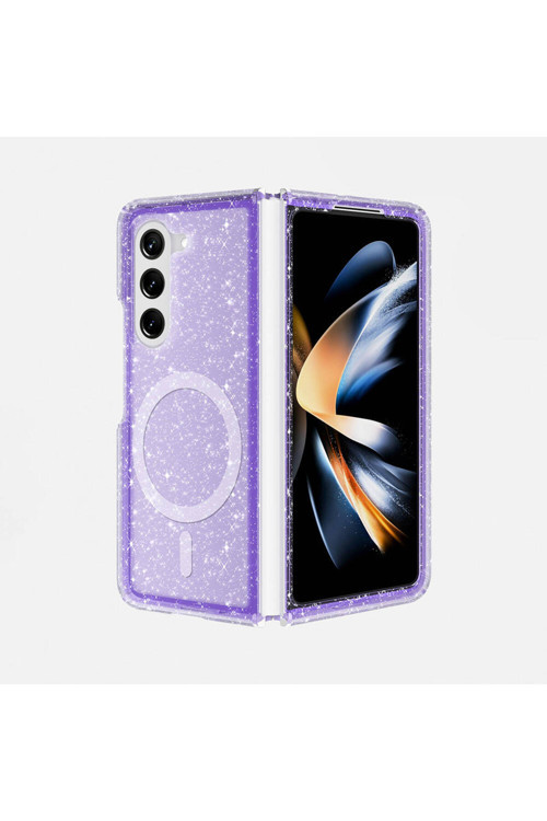 Galaxy Z Fold 6 Kılıf Magsafe Şarj Özellikli Parlayan Simli Saydam Renkli Zore Allstar Kapak-Mor