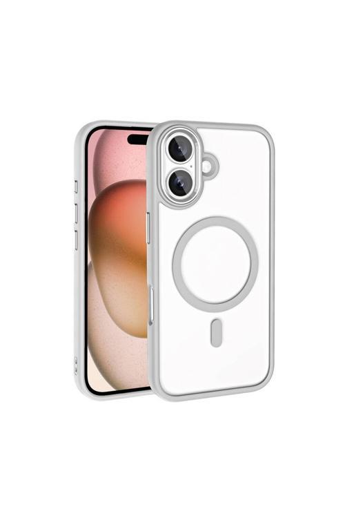 Apple İphone 16 Plus Kılıf Wireless Şarj Özellikli Zore Krom Magsafe Silikon Kapak-Gümüş