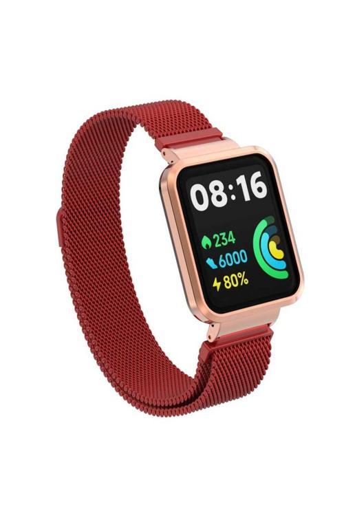Xiaomi Redmi Watch 2 Lite Uyumlu Krd-58 Metal Zore Kordon-Kırmızı