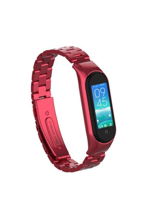 Xiaomi Mi Band 6 Uyumlu Krd-04 Metal Zore Kordon-Kırmızı