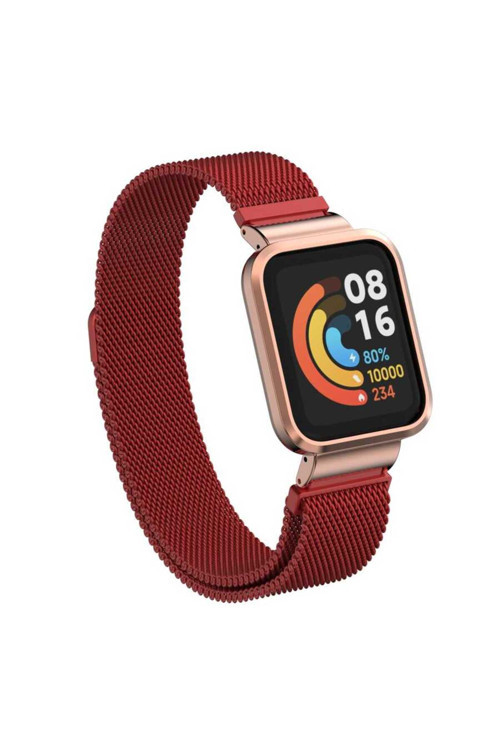Xiaomi Redmi Watch (Mi Watch Lite) Uyumlu Krd-58 Metal Zore Kordon-Kırmızı