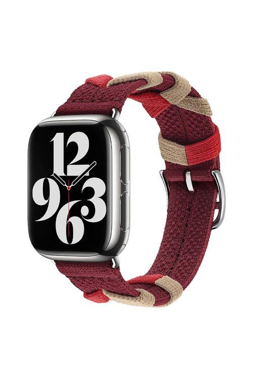 Watch 44Mm Uyumlu Wnx- Krd-97 Sarmal Örgü Tasarımlı Kordon-Kırmızı