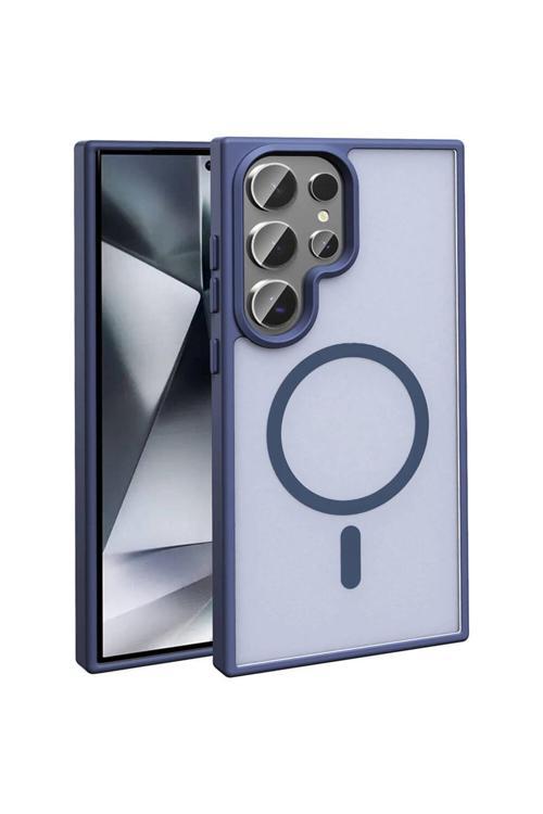 Galaxy S23 Ultra Kılıf Magsafe Şarj Özellikli Mat Arka Yüzey Sio Kapak-Lacivert