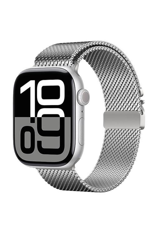 Apple Watch 7 45Mm Krd-121 Metal Hasır Kordon-Gümüş