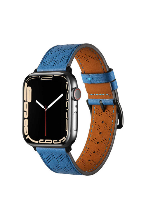 Watch 44Mm Uyumlu Krd-76 Pu Deri Kordon Strap Kayış Clo- Mavi
