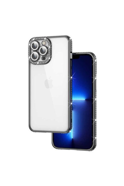 İphone 12 Pro Uyumlu Kamera Korumalı Taşlı Zore Mina Kılıf-Siyah