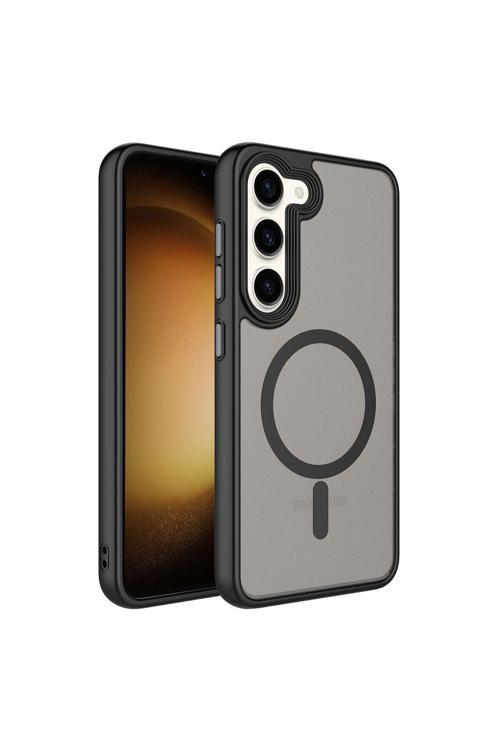 Galaxy S23 Plus Uyumlu Mat Arka Yüzey Wireless Şarj Özellikli Zore Flet Magsafe Kılıf-Siyah
