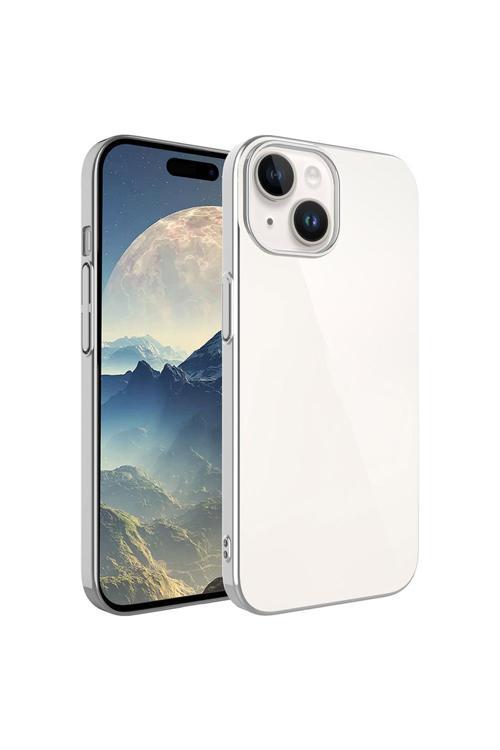 İphone 15 Uyumlu Sert Pc Renkli Çerçeveli Zore Riksos Kılıf-Gümüş