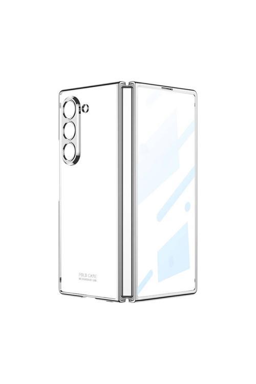 Galaxy Z Fold 6 Kılıf Full Camlı Kıpta Kapak-Gümüş